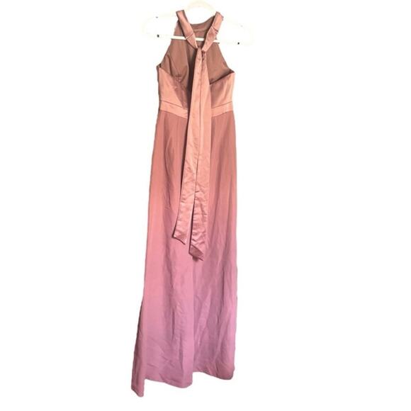After Six Pink Satin Halter Maxi Gown Dress Formal Bridesmaid 4R - Picture 4 of 8